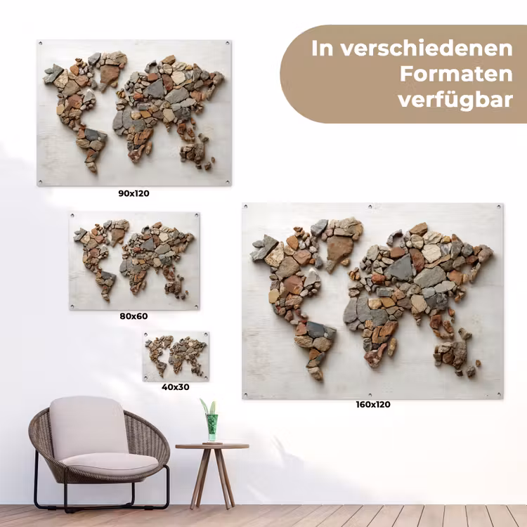 Wereldkaart - Stenen - Wit tuinposter los doek klein -Xsfeer9_DE