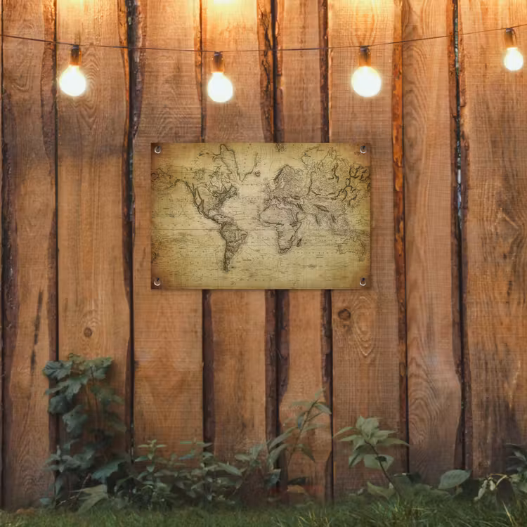 Wereldkaart - Vintage - Antiek - Bruin - Papier tuinposter los doek klein -sfeer1