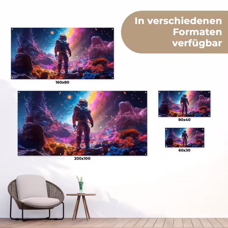 Ruimte - Astronaut - Neon - Sterren tuinposter los doek klein -Xsfeer9_DE
