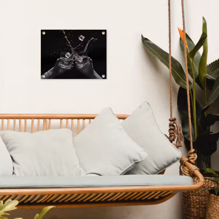 Whiskyglazen - Ijs - Spetters - Zwart tuinposter los doek klein -sfeer7
