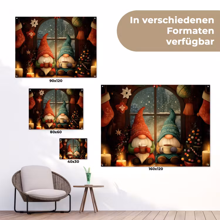 Gnooms - Kerst - Raam - Kleurrijk tuinposter los doek klein -Xsfeer9_DE