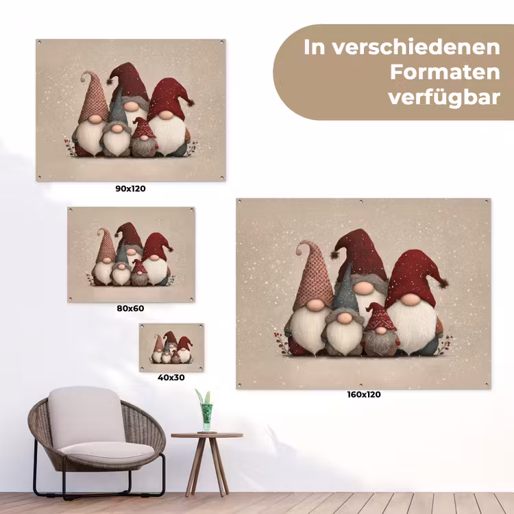 Kabouters - Kerst - Sneeuw - Puntmutsen tuinposter los doek klein -Xsfeer9_DE