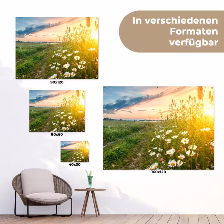 Wilde bloemen in de ochtendzon tuinposter los doek klein -Xsfeer9_DE
