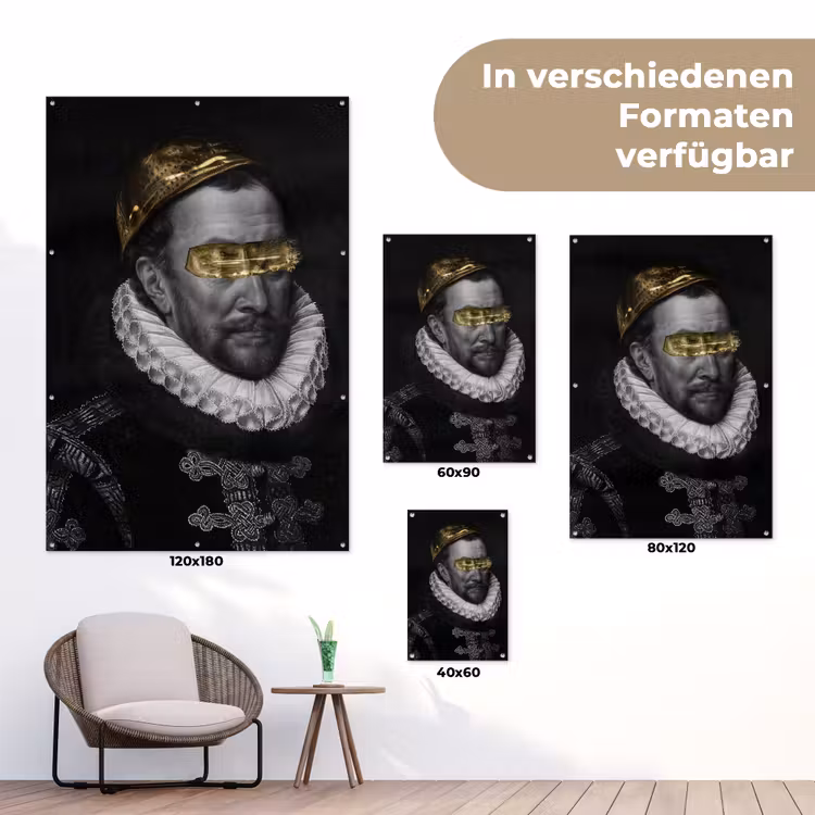 Willem van Oranje - Adriaen Thomasz - Zwart - Wit tuinposter los doek klein -Xsfeer9_DE