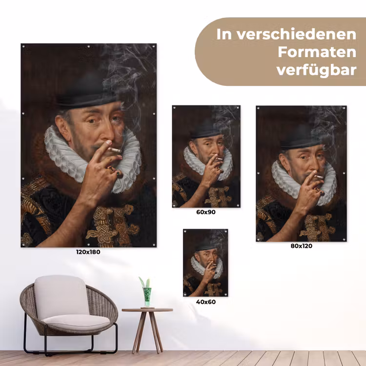 Willem van Oranje - Adriaen Thomasz - Sigaretten - Rook tuinposter los doek klein -Xsfeer9_DE