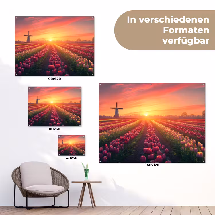 Windmolen - Zonsondergang - Landschap tuinposter los doek klein -Xsfeer9_DE