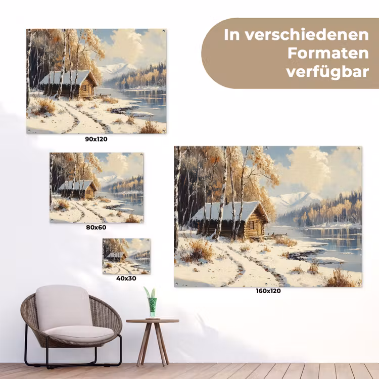 Winter - Sneeuw - Huis - Natuur tuinposter los doek klein -Xsfeer9_DE