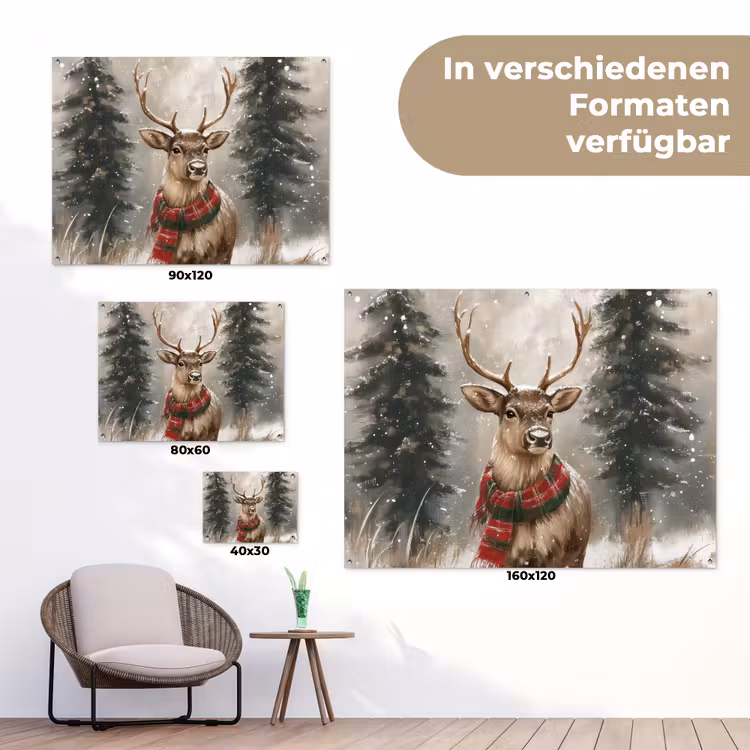 Winter - Bos - Rendier - Donker tuinposter los doek klein -Xsfeer9_DE