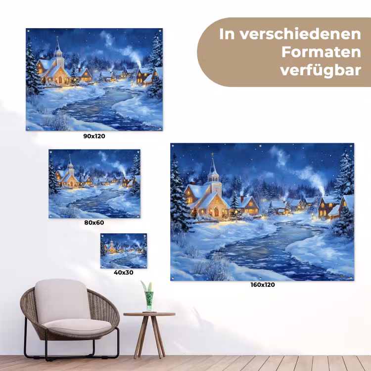 Winteravond - Kerstdorp - Donker tuinposter los doek klein -Xsfeer9_DE