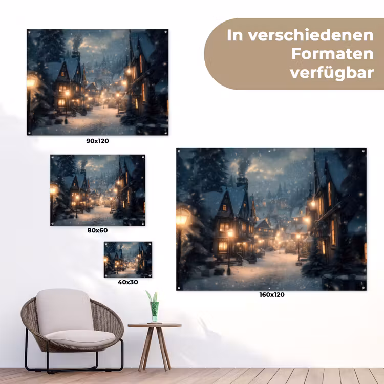 Winterdorp - Sneeuw - Donker tuinposter los doek klein -Xsfeer9_DE