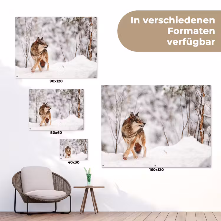 Wolf - Winter - Sneeuw - Natuur - Dieren tuinposter los doek klein -Xsfeer9_DE