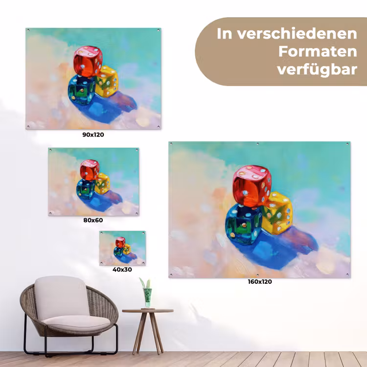 Dobbelstenen - Kleurrijk - Getallen - Stipjes tuinposter los doek klein -Xsfeer9_DE