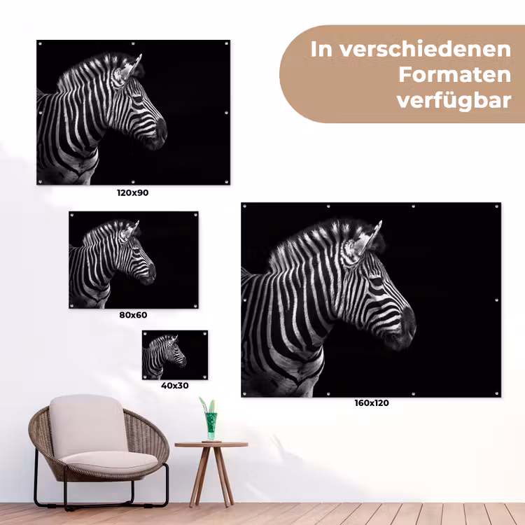 Zebra - Zwart - Wit - Portret - Dieren tuinposter los doek klein -Xsfeer9_DE