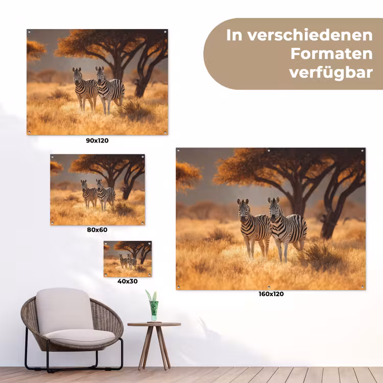 Zebra's - Savannelandschap - Gras tuinposter los doek klein -Xsfeer9_DE