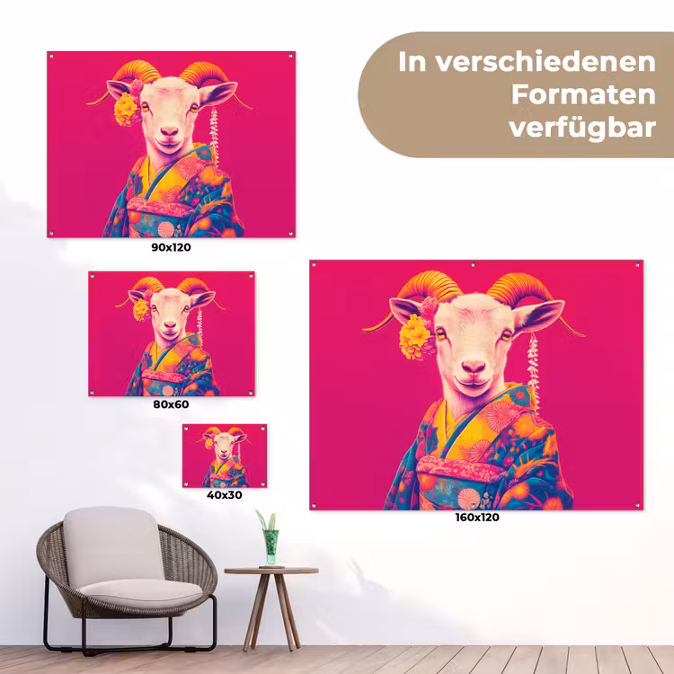 Geit - Hoorns - Kimono - Kleurrijk tuinposter los doek klein -Xsfeer9_DE