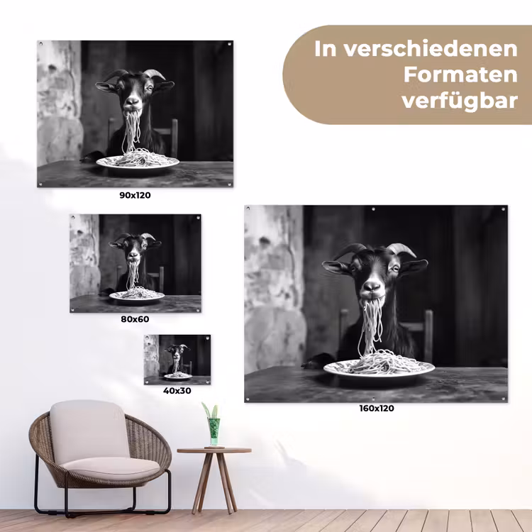 Geit - Bord - Spaghetti - Zwart Wit tuinposter los doek klein -Xsfeer9_DE