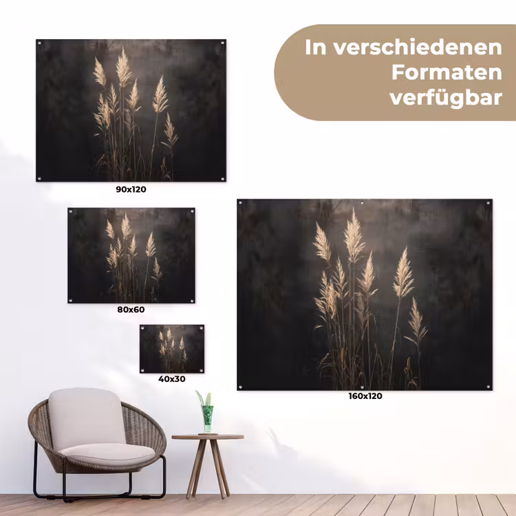 Siergras - Pluimen - Verlichting - Zwart tuinposter los doek klein -Xsfeer9_DE