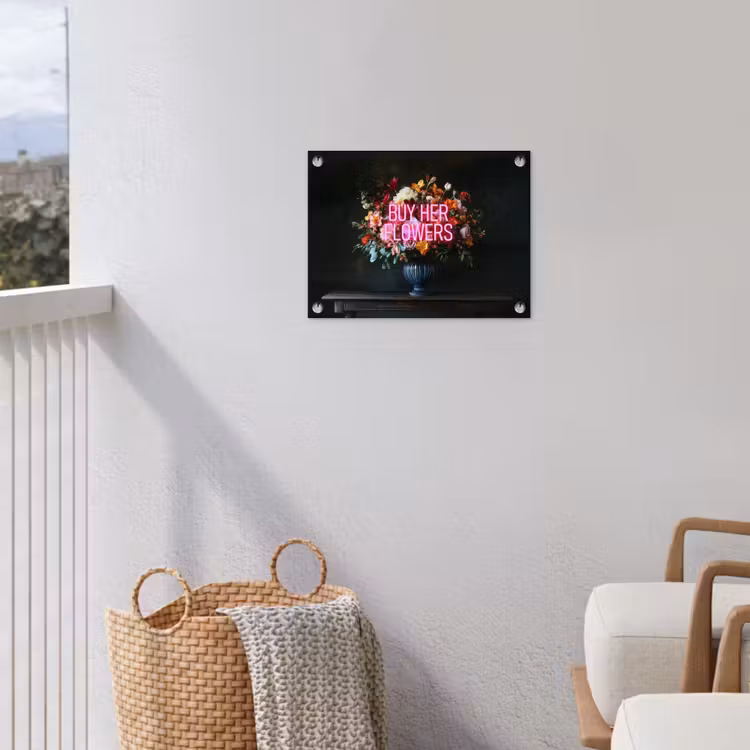 Quote - Bloemen - Vaas - Neon tuinposter los doek klein -sfeer8