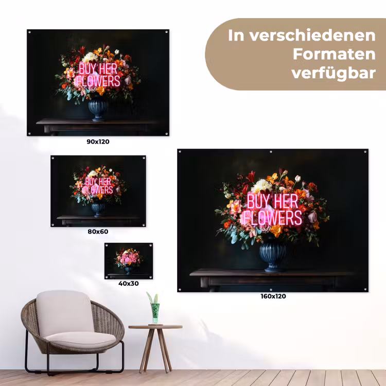 Quote - Bloemen - Vaas - Neon tuinposter los doek klein -Xsfeer9_DE