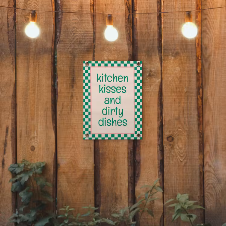 Quote - Groen - Geblokt - Keuken tuinposter los doek klein -sfeer1