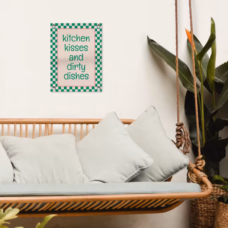 Quote - Groen - Geblokt - Keuken tuinposter los doek klein -sfeer7