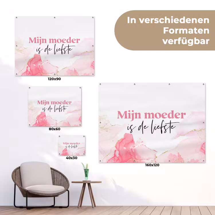Quote - Mama - Mijn moeder is de liefste - Roze tuinposter los doek klein -Xsfeer9_DE