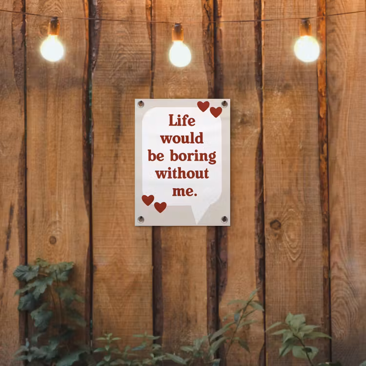 Quote - Tekstballon - Hartjes tuinposter los doek klein -sfeer1