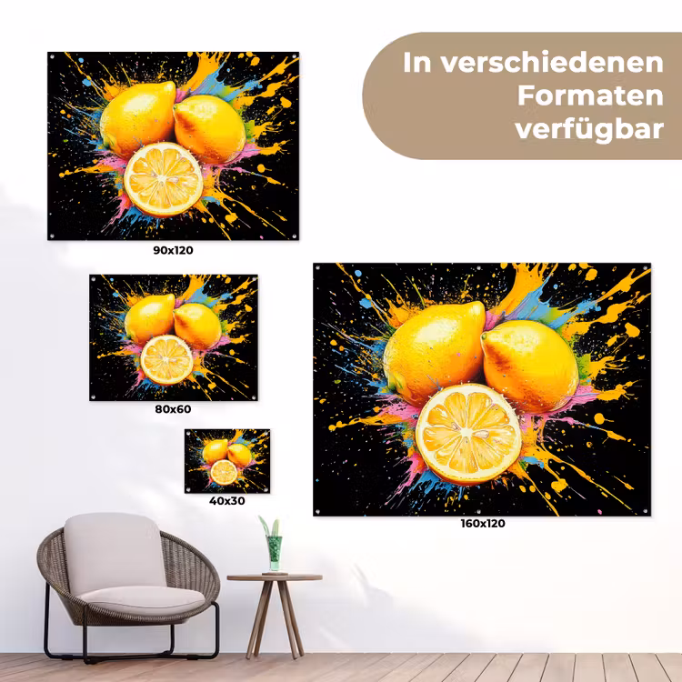 Citroen - Graffiti - Kleurrijk - Verf - Modern tuinposter los doek klein -Xsfeer9_DE