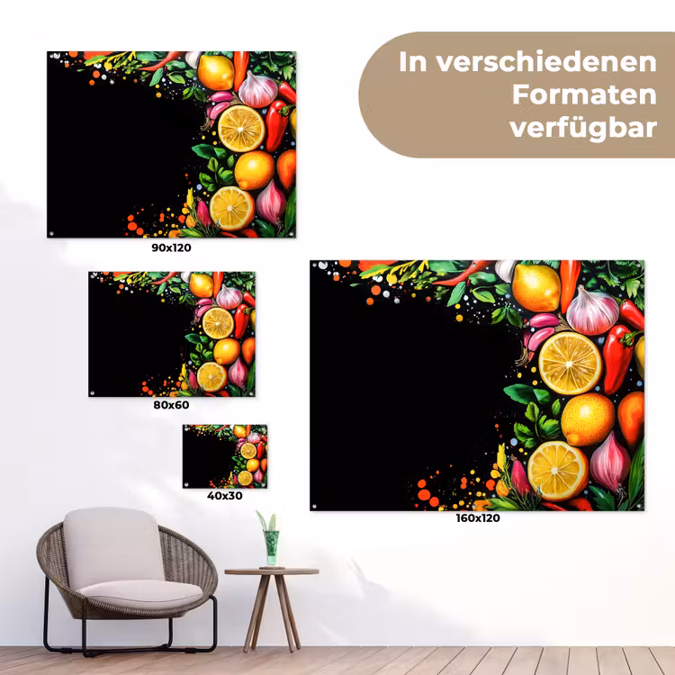 Citroenen - Peper - Kruiden - Graffiti - Verf - Abstract tuinposter los doek klein -Xsfeer9_DE