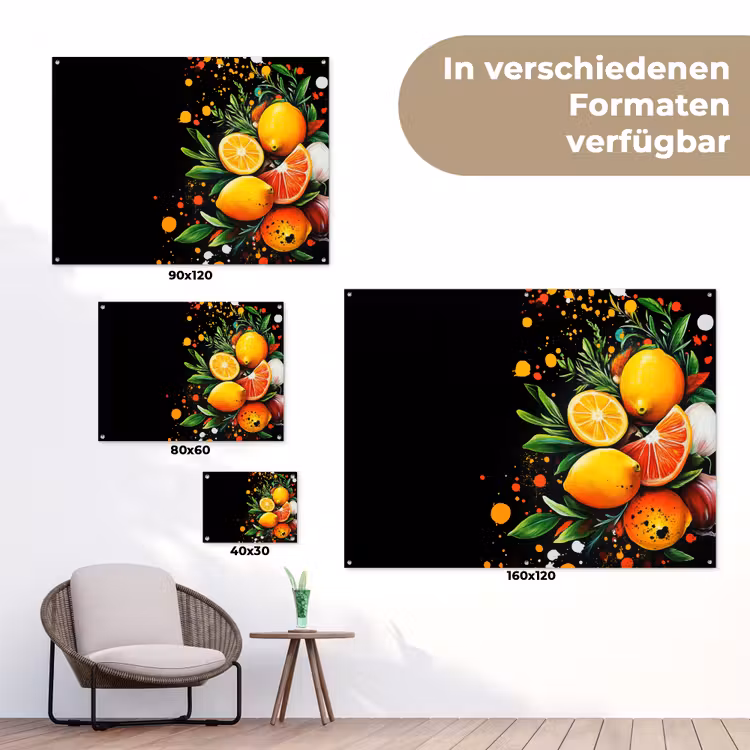 Citroenen - Zwart - Kruiden - Graffiti - Verf tuinposter los doek klein -Xsfeer9_DE