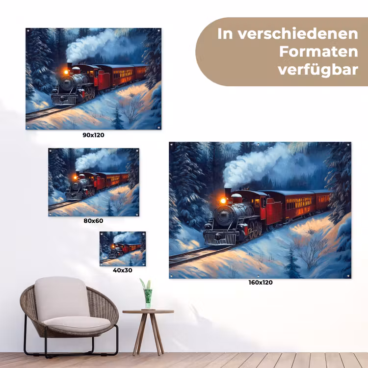 Trein - Kerst - Sneeuw - Kersttrein tuinposter los doek klein -Xsfeer9_DE