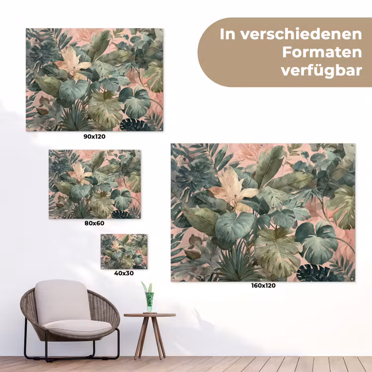 Compositie van bladeren - Groen - Roze tuinposter los doek klein -Xsfeer9_DE