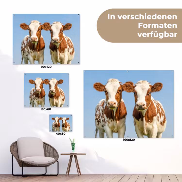 Twee kalveren in de weide tuinposter los doek klein -Xsfeer9_DE