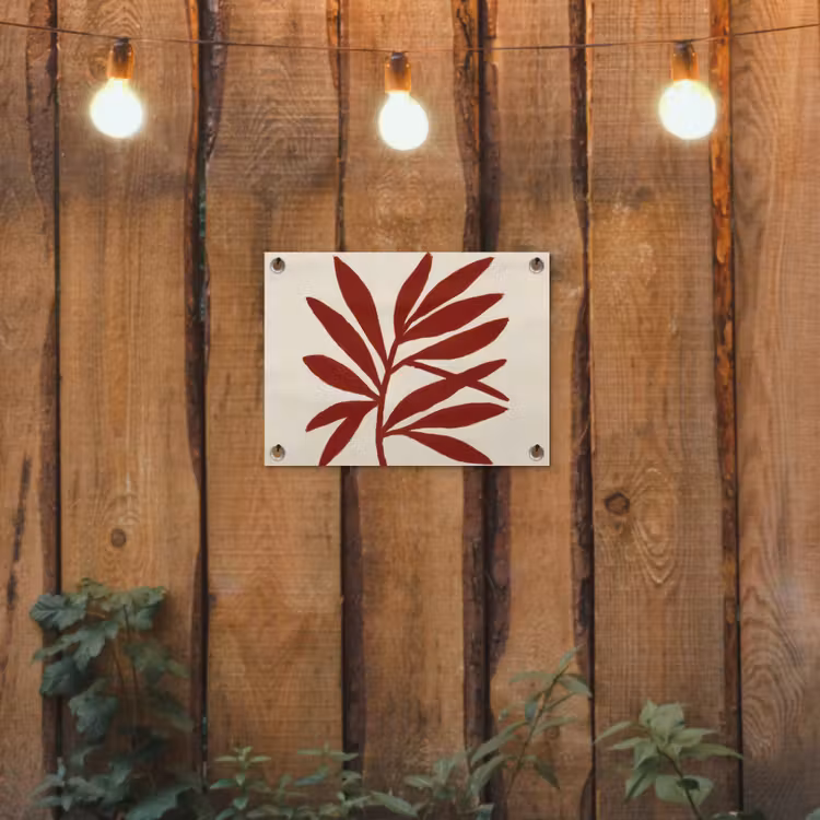 Tak - Bladeren - Rood tuinposter los doek klein -sfeer1