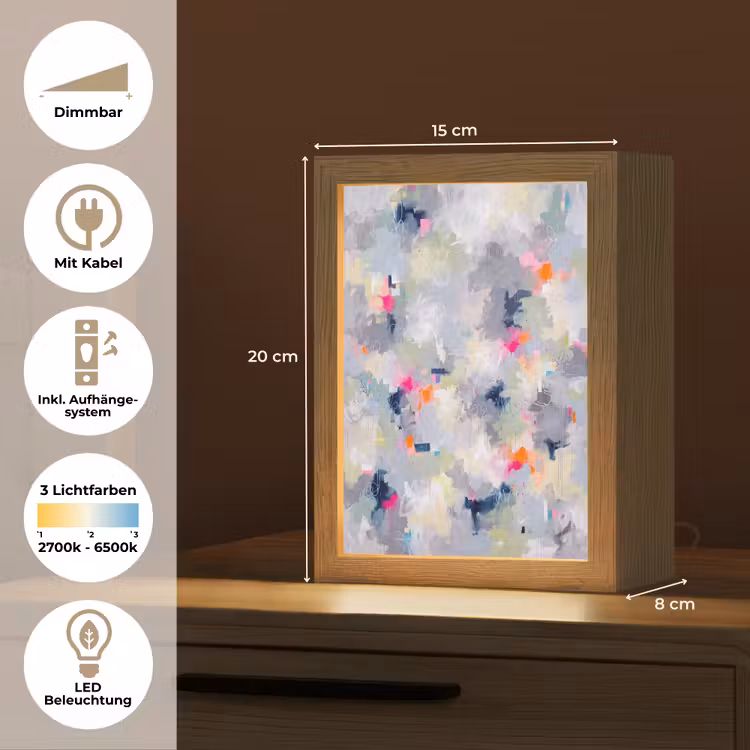 Personalisierte Lightbox - Abstrakt – Farbenfroh – Modern – Kunst - Abstract - Kleurrijk - Modern - Kunst Light Box met kabel (Tafellamp) klein