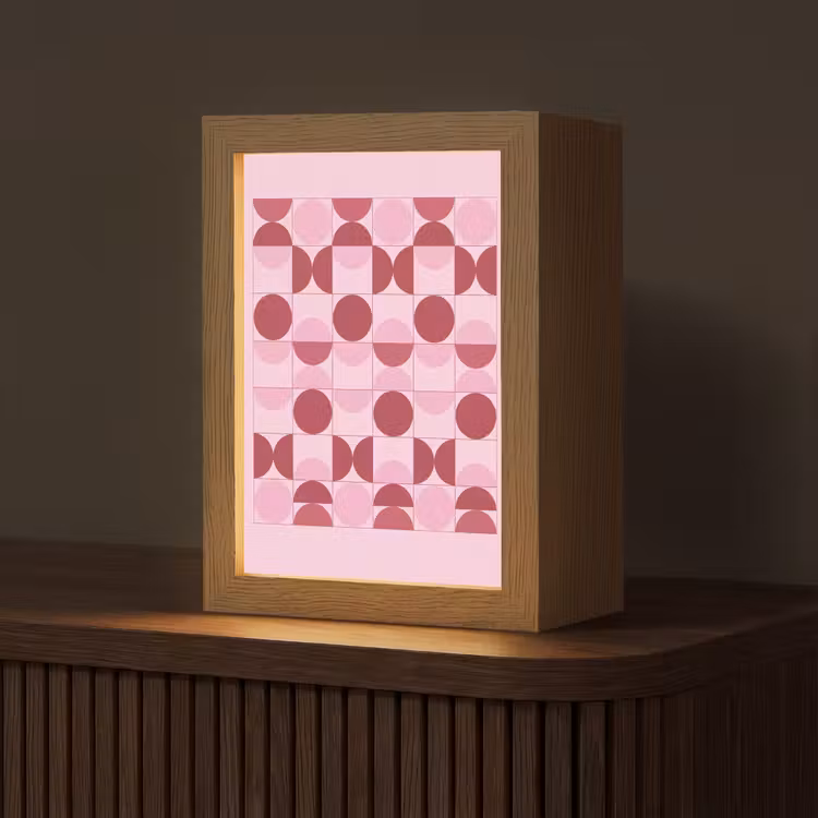 Personalisierte Lightbox - Abstrakt – Geometrisch – Kreise – Rosa – Modern - Abstract - Geometrisch - Cirkels - Roze - Modern Light Box met kabel (Tafellamp) klein