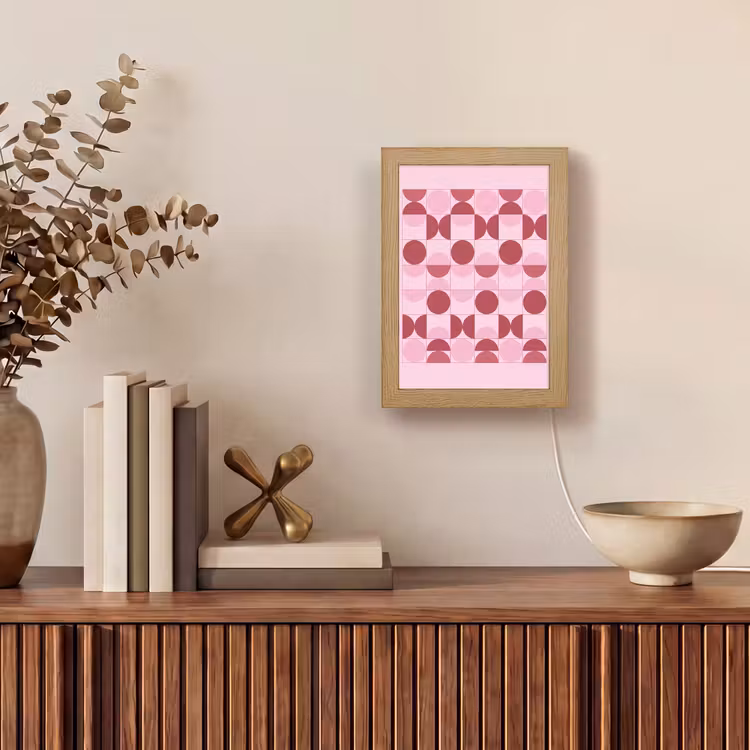 Personalisierte Lightbox - Abstrakt – Geometrisch – Kreise – Rosa – Modern - Abstract - Geometrisch - Cirkels - Roze - Modern Light Box met kabel (Tafellamp) klein
