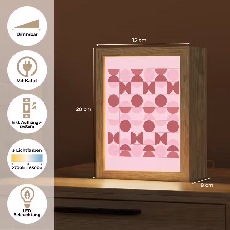 Personalisierte Lightbox - Abstrakt – Geometrisch – Kreise – Rosa – Modern - Abstract - Geometrisch - Cirkels - Roze - Modern Light Box met kabel (Tafellamp) klein