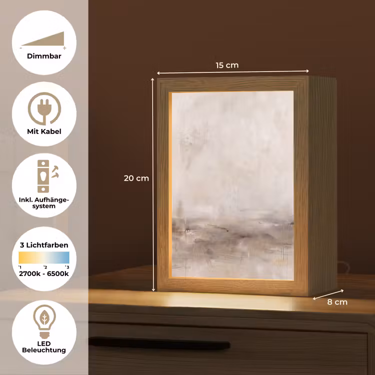 Personalisierte Lightbox - Abstrakt – Landschaft – Modern – Beige – Kunst - Abstrakt - Landschap - Modern - Beige - Kunst Light Box met kabel (Tafellamp) klein