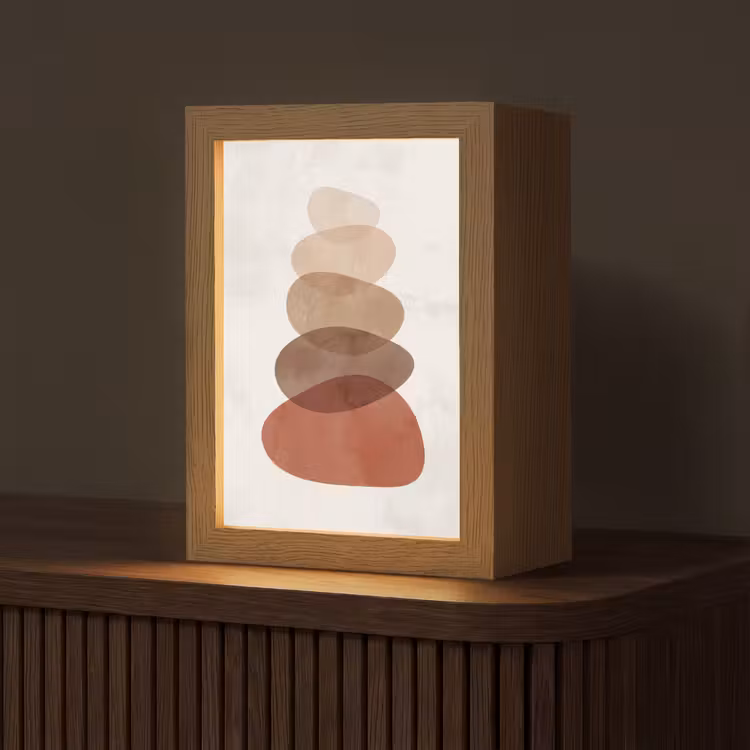 Abstractie - Gestapeld - Balans - Modern - Aardetinten Light Box met kabel (Tafellamp) klein -z3d_website
