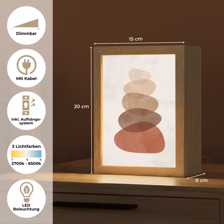 Abstractie - Gestapeld - Balans - Modern - Aardetinten Light Box met kabel (Tafellamp) klein -USP_DE