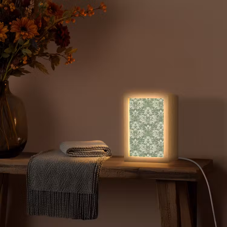 Sierlijk - Lichtgroen - Planten - Patroon - Getailleerd Light Box met kabel (Tafellamp) klein 925 -sfeer4