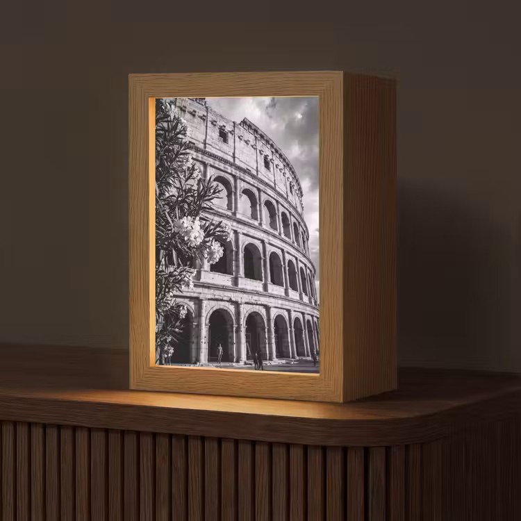 Personalisierte Lightbox - Architektur – Kolosseum – Rom – Historisch – Schwarz-Weiß - Architectuur - Colosseum - Rome - Historisch - Zwart-wit Light Box met kabel (Tafellamp) klein