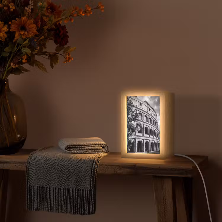 Personalisierte Lightbox - Architektur – Kolosseum – Rom – Historisch – Schwarz-Weiß - Architectuur - Colosseum - Rome - Historisch - Zwart-wit Light Box met kabel (Tafellamp) klein