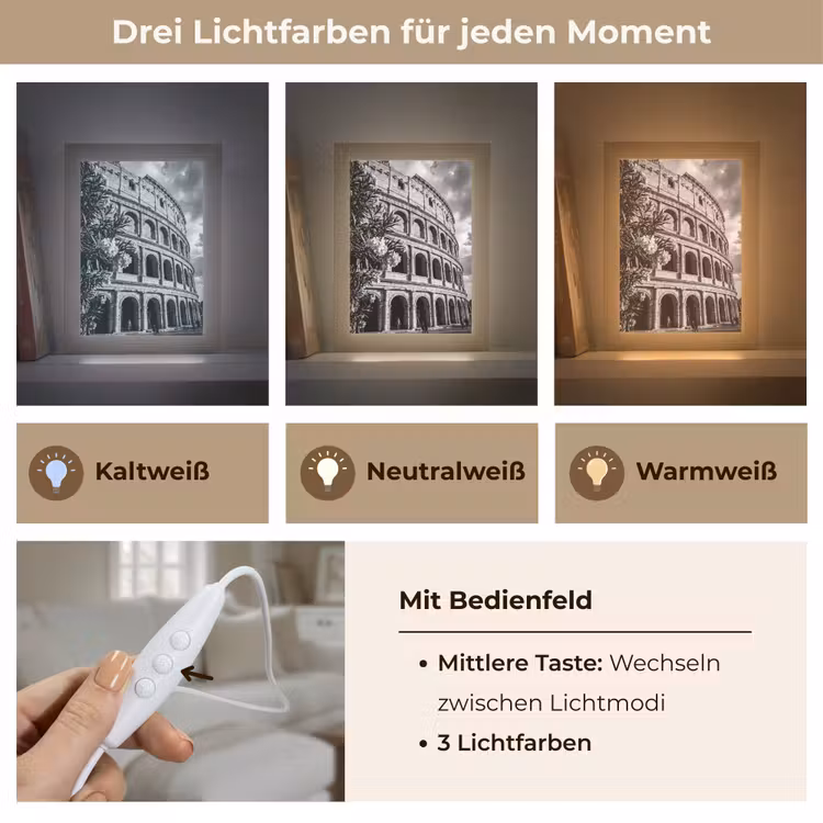 Personalisierte Lightbox - Architektur – Kolosseum – Rom – Historisch – Schwarz-Weiß - Architectuur - Colosseum - Rome - Historisch - Zwart-wit Light Box met kabel (Tafellamp) klein