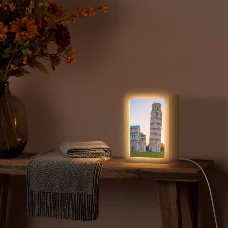Personalisierte Lightbox - Architektur – Turm – Pisa – Italien – Sonnenuntergang - Architectuur - Toren - Pisa - Italië - Zonsondergang Light Box met kabel (Tafellamp) klein