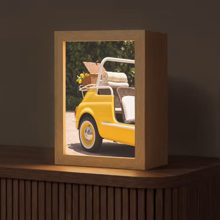 Personalisierte Lightbox - Auto – Picknick – Sommer – Gelb - Auto - Picknick - Zomer - Geel Light Box met kabel (Tafellamp) klein