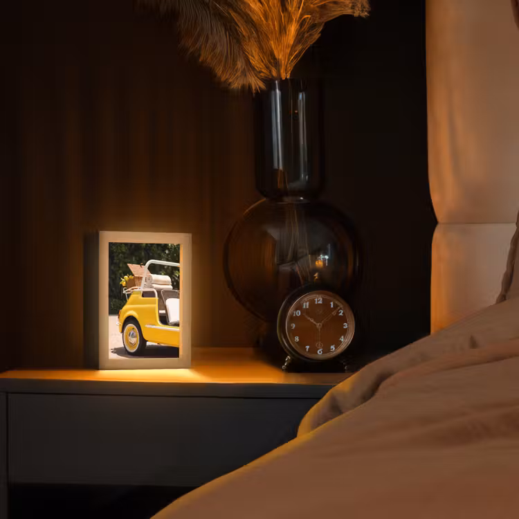 Personalisierte Lightbox - Auto – Picknick – Sommer – Gelb - Auto - Picknick - Zomer - Geel Light Box met kabel (Tafellamp) klein