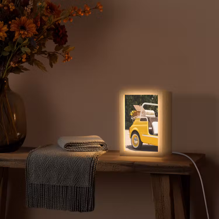Personalisierte Lightbox - Auto – Picknick – Sommer – Gelb - Auto - Picknick - Zomer - Geel Light Box met kabel (Tafellamp) klein