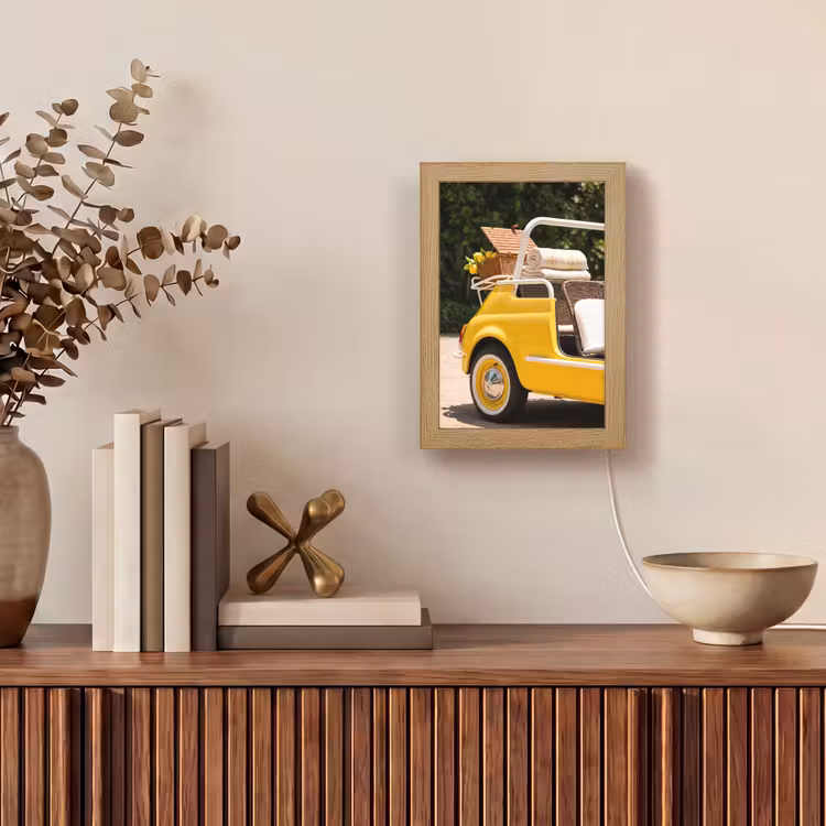 Personalisierte Lightbox - Auto – Picknick – Sommer – Gelb - Auto - Picknick - Zomer - Geel Light Box met kabel (Tafellamp) klein